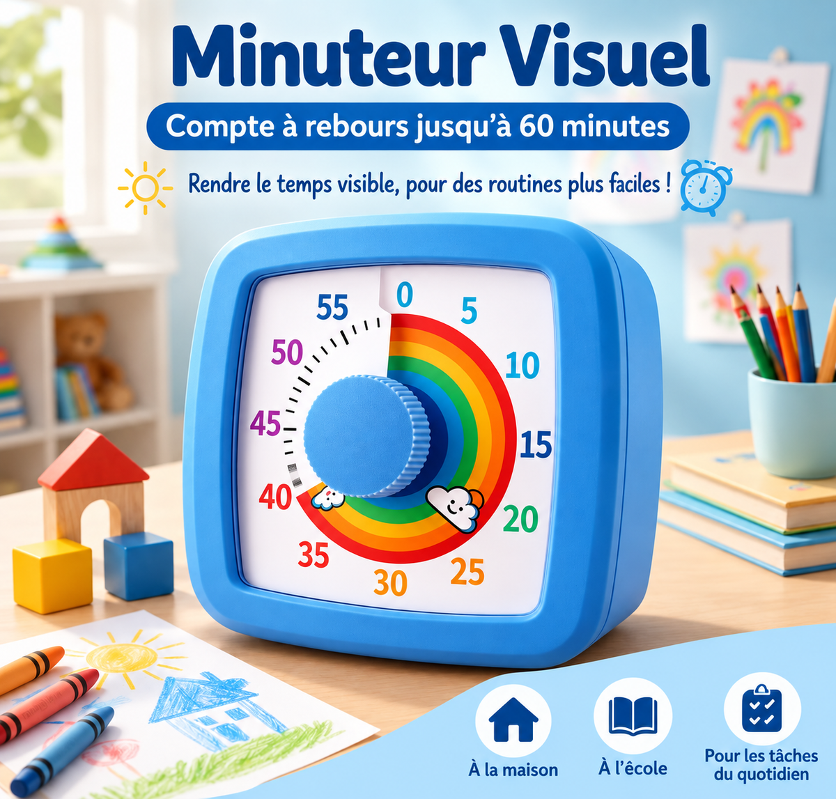 Minuterie visuelle avec veilleuse compte à rebours de 60 minutes