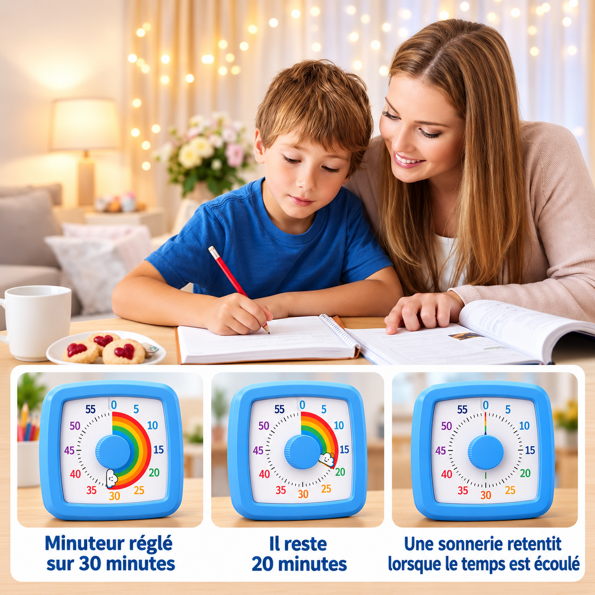 Minuterie visuelle avec veilleuse compte à rebours de 60 minutes