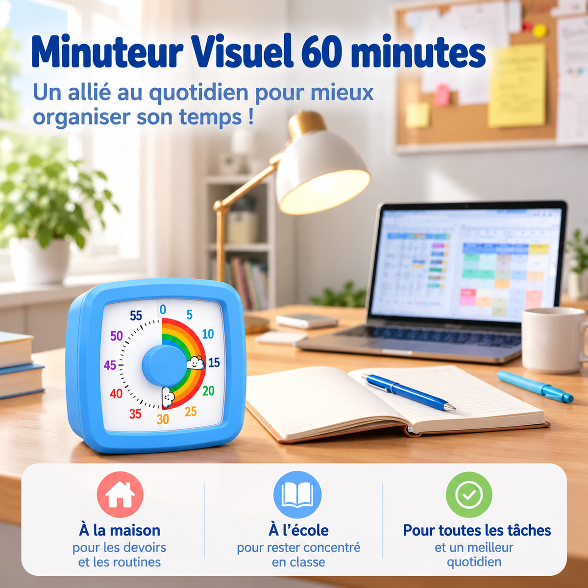 Minuterie visuelle avec veilleuse compte à rebours de 60 minutes